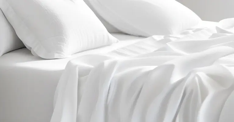 White bedding and pillows on a bed