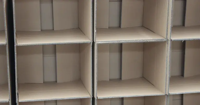 Empty cardboard storage shelves