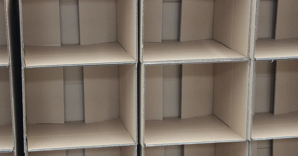 Empty cardboard storage shelves