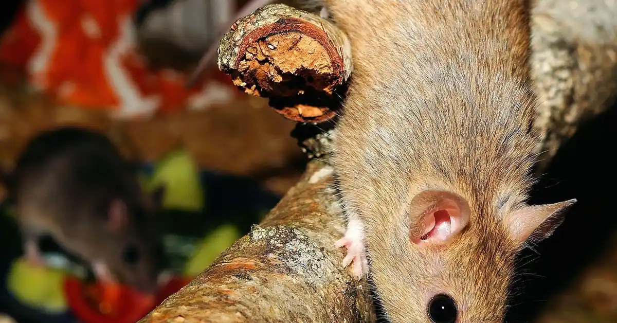 Two mice exploring their new environment during a transition.